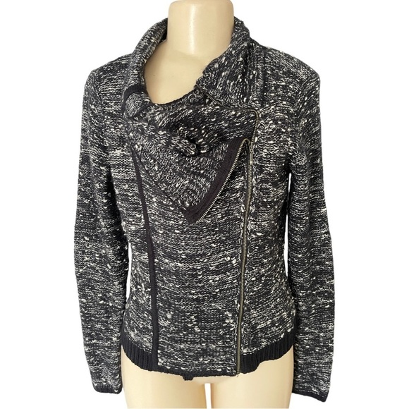 Willi Smith Jackets & Blazers - Willi Smith Womens Sweater Two Tone Black Gray‎ Asymmetrical Zip Drape Jacket